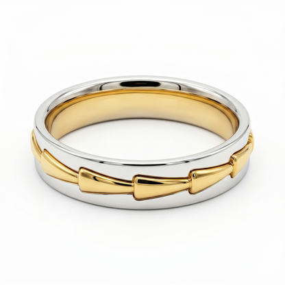 14K & 18K Yellow & White Gold Ring, Dual Inlay Koa Mens Wedding Band