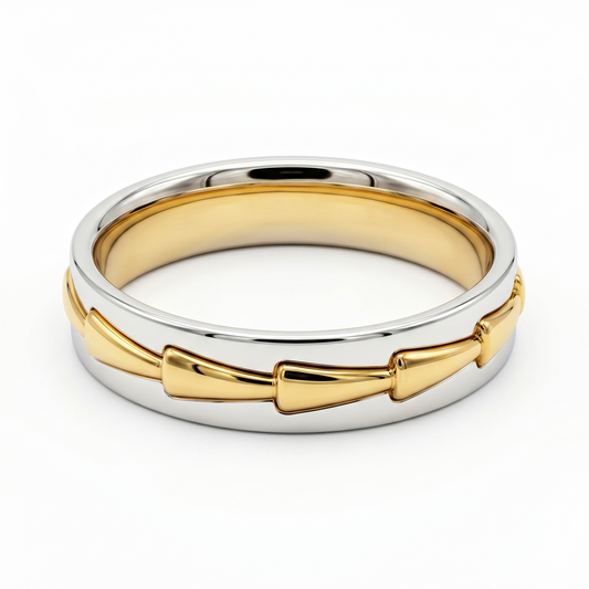 14K & 18K Yellow & White Gold Ring, Dual Inlay Koa Mens Wedding Band