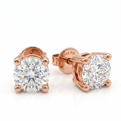 1.00ct Lab Grown Diamond Stud Earrings, Round Solitaire Diamond Earrings
