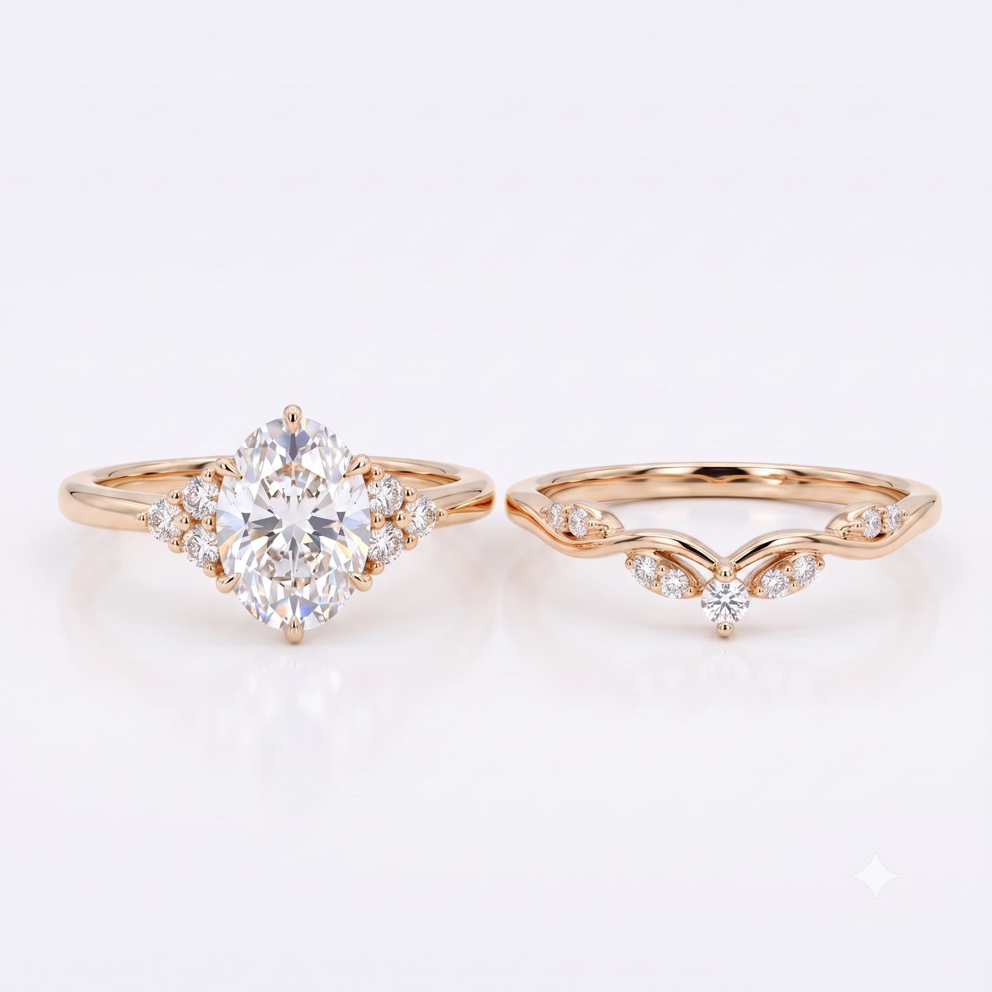 0.66CT Oval Cut Lab Grown Diamond Engagement Ring Set
