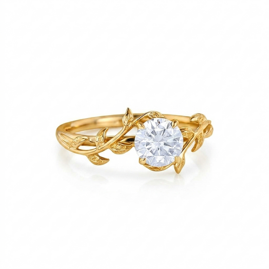 Vintage 1.00ct Round Cut Leaf Lab Grown Diamond Engagement Ring