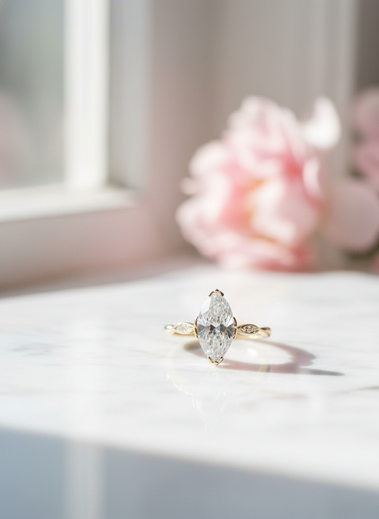 2.0 CT Marquise Cut Moissanite Engagement Ring, Vintage Inspired Ring