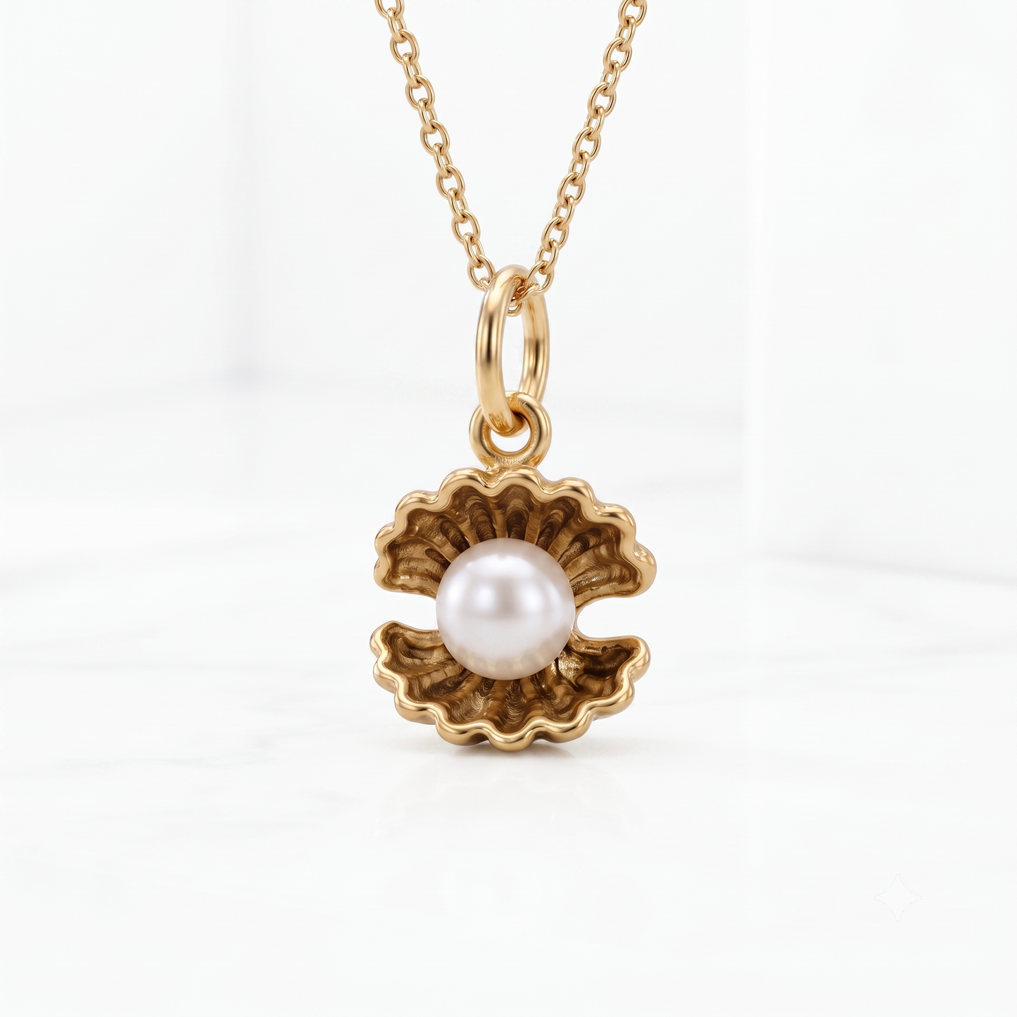 Pearl Oyster Necklace, 14K Gold Pearl Pendant Necklace