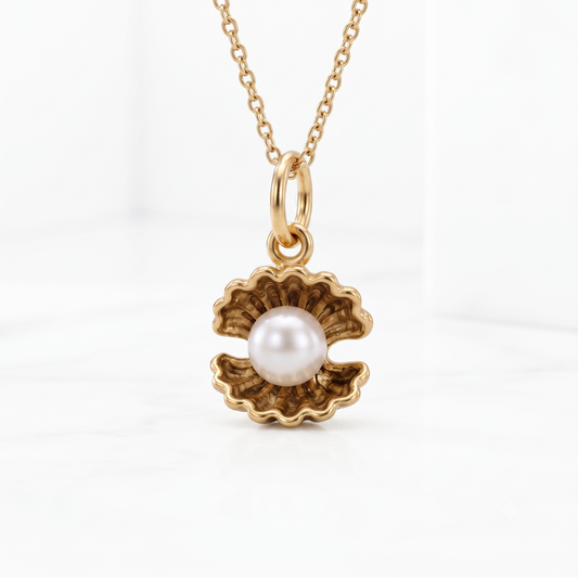 14K Gold Pearl Oyster Necklace