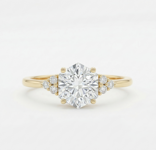 1.56ct Hexagon Cut Moissanite Engagement Ring