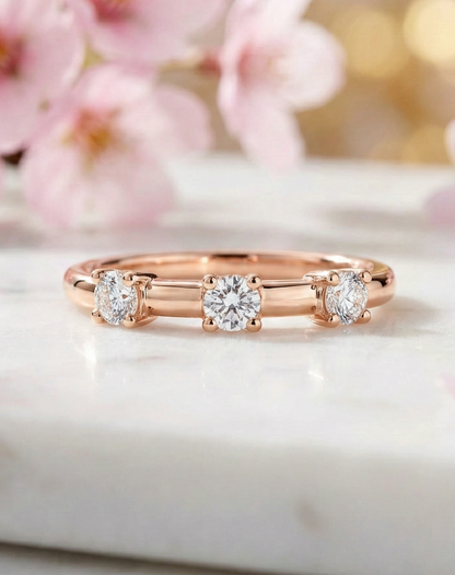 14K Gold 0.960 Ct Three-Stone Diamond Wedding Band