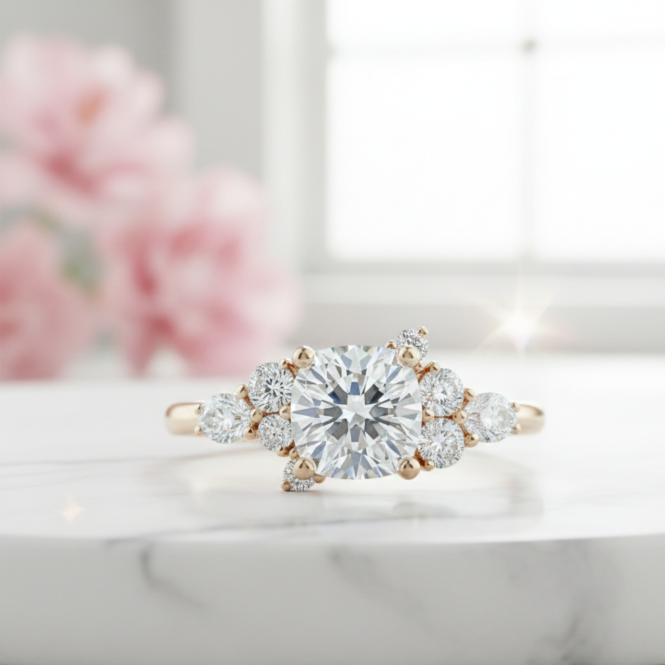 Round Cut Cluster Engagement Ring for Elegant Brides