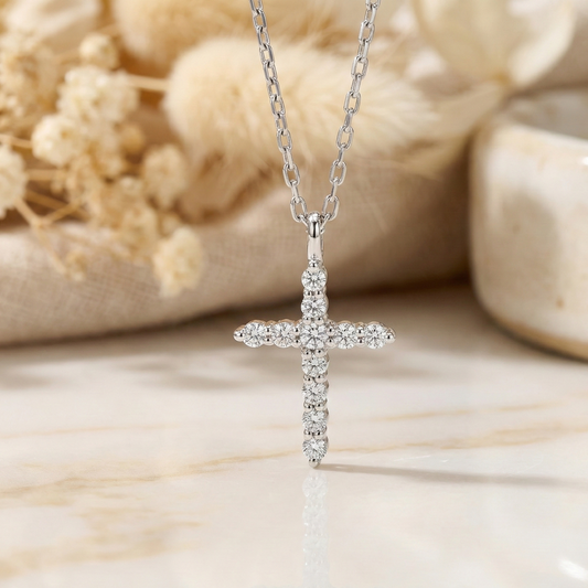 0.150 Ct Dainty Cross Pendant Necklace