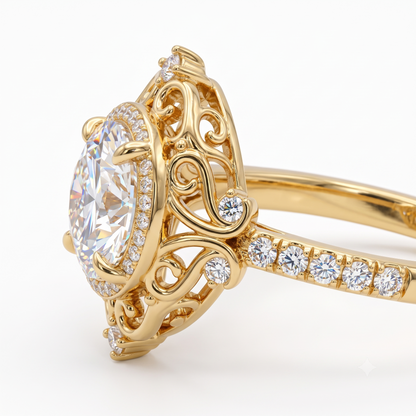 1.600ct  Round Cut Lab Grown Diamond Halo Engagement Ring