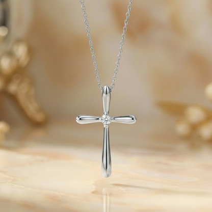 0.050 Ct Moissanite Cross Necklace – 14K Gold Christian Pendant