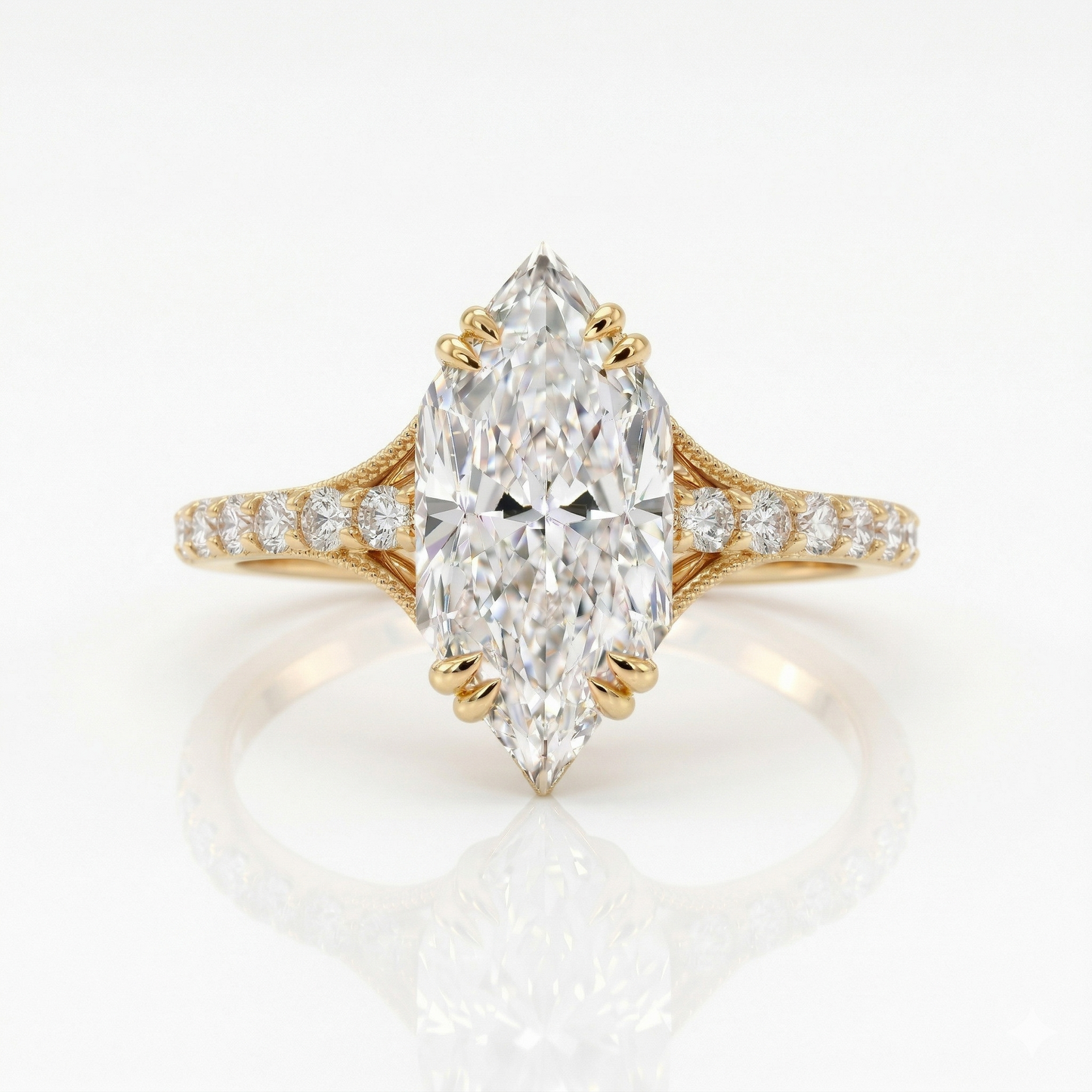 1.400CT Marquise Lab Grown Diamond Engagement Ring, Gold Pavé Band