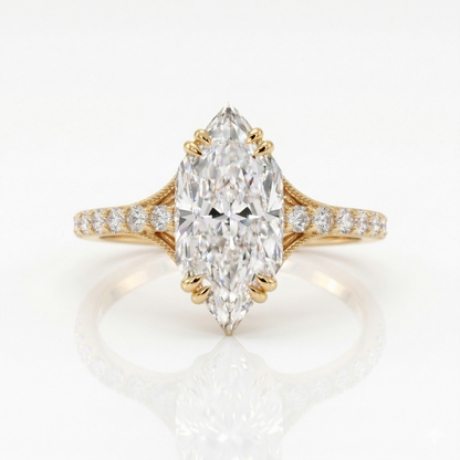 1.400CT Marquise Lab Grown Diamond Engagement Ring, Gold Pavé Band