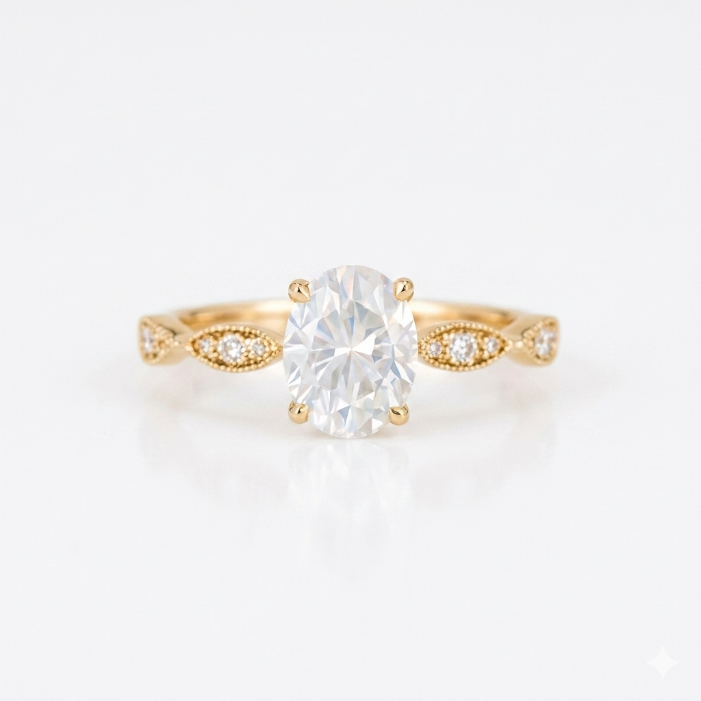 1.25 ct Oval Lab Grown Diamond Engagement Ring • Vintage Rose Gold Ring with Milgrain Detail