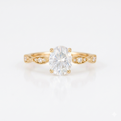 1.25 ct Oval Lab Grown Diamond Engagement Ring • Vintage Rose Gold Ring with Milgrain Detail
