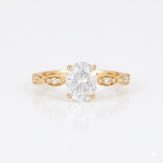 1.25 ct Oval Lab Grown Diamond Engagement Ring • Vintage Rose Gold Ring with Milgrain Detail