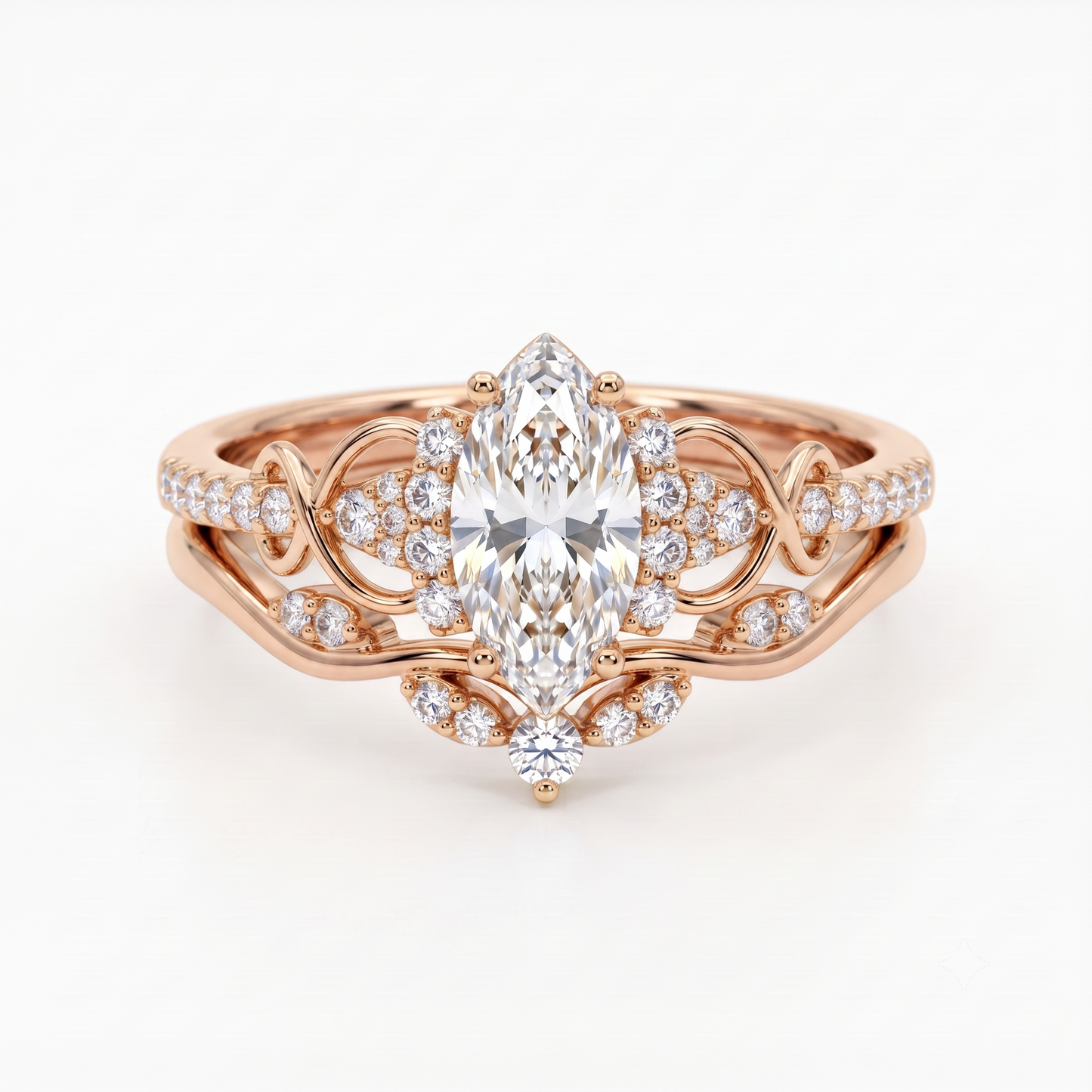 1.582ct Marquise Cut Lab Grown Diamond Engagement Bridal Ring Set