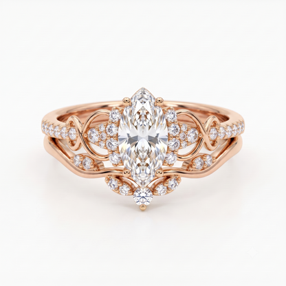 1.582ct Marquise Cut Lab Grown Diamond Engagement Bridal Ring Set