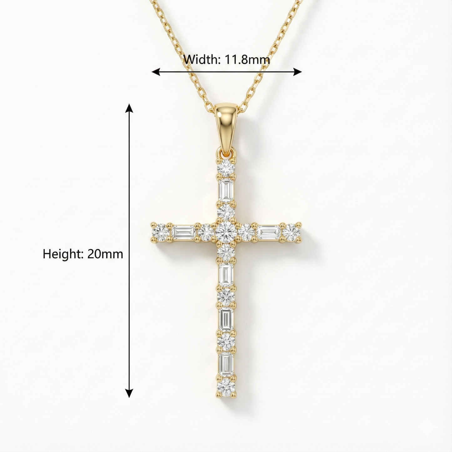 0.190 Ct Baguette & Round Lab-Grown Cross Necklace