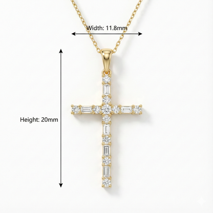 0.190 Ct Baguette & Round Lab-Grown Cross Necklace