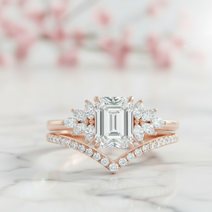 1.50 Ct Emerald Cut Lab-Grown Engagement Ring Set