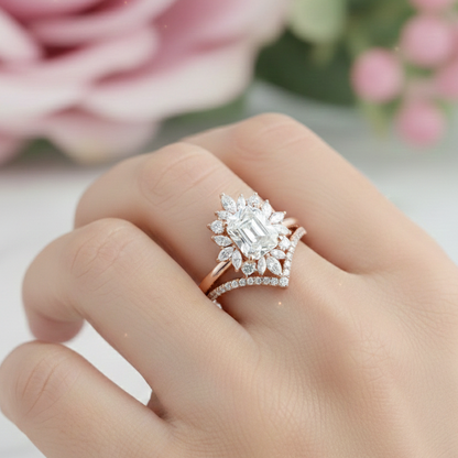 1.90 ct Emerald Cut Lab-Grown Floral Halo Engagement Ring