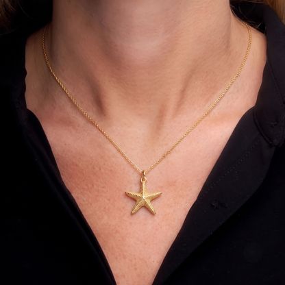 14k Gold Gold Starfish Beach Charm Necklace