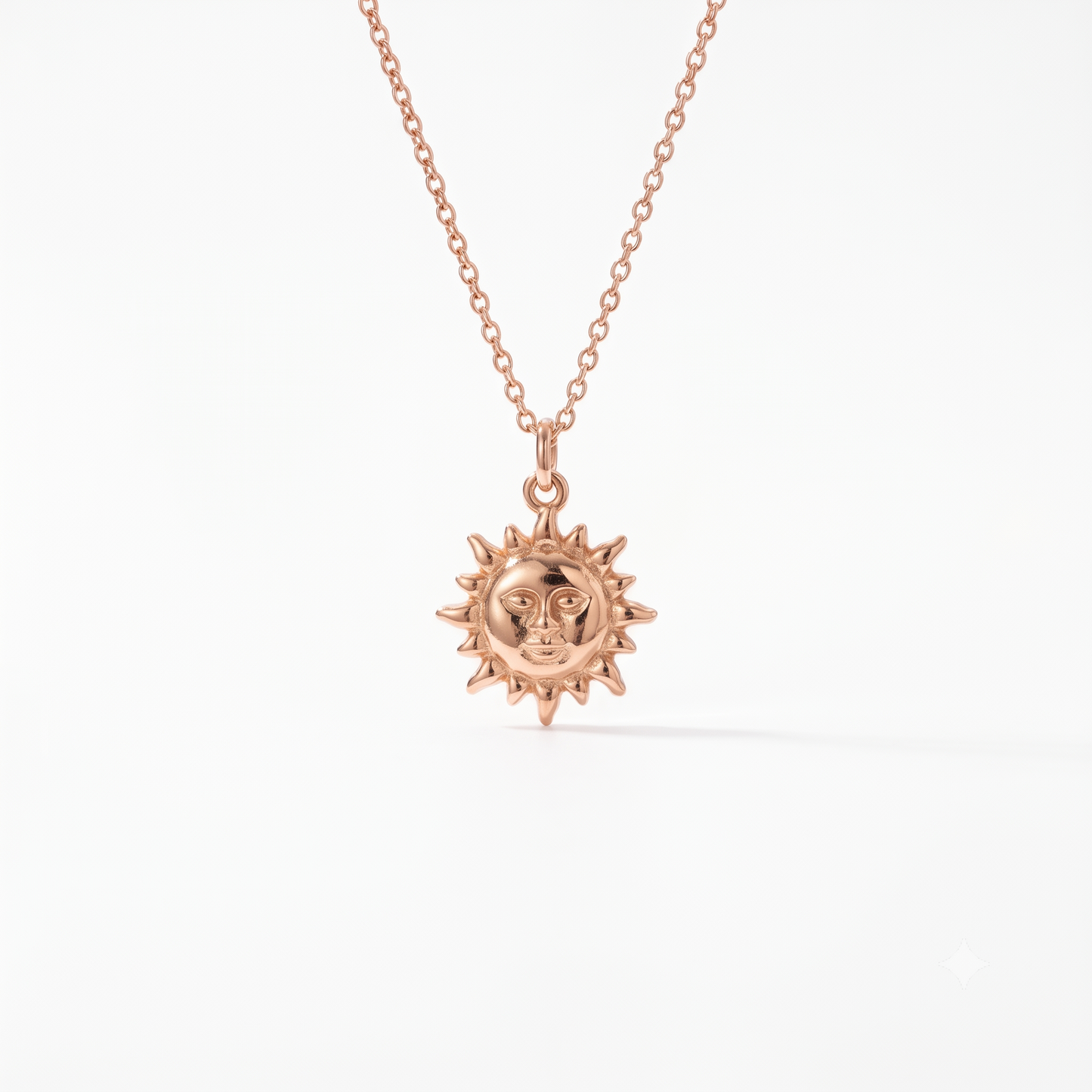 14k Gold Celestial Sun Face Pendant Necklace