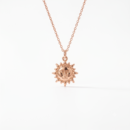 14k Gold Celestial Sun Face Pendant Necklace