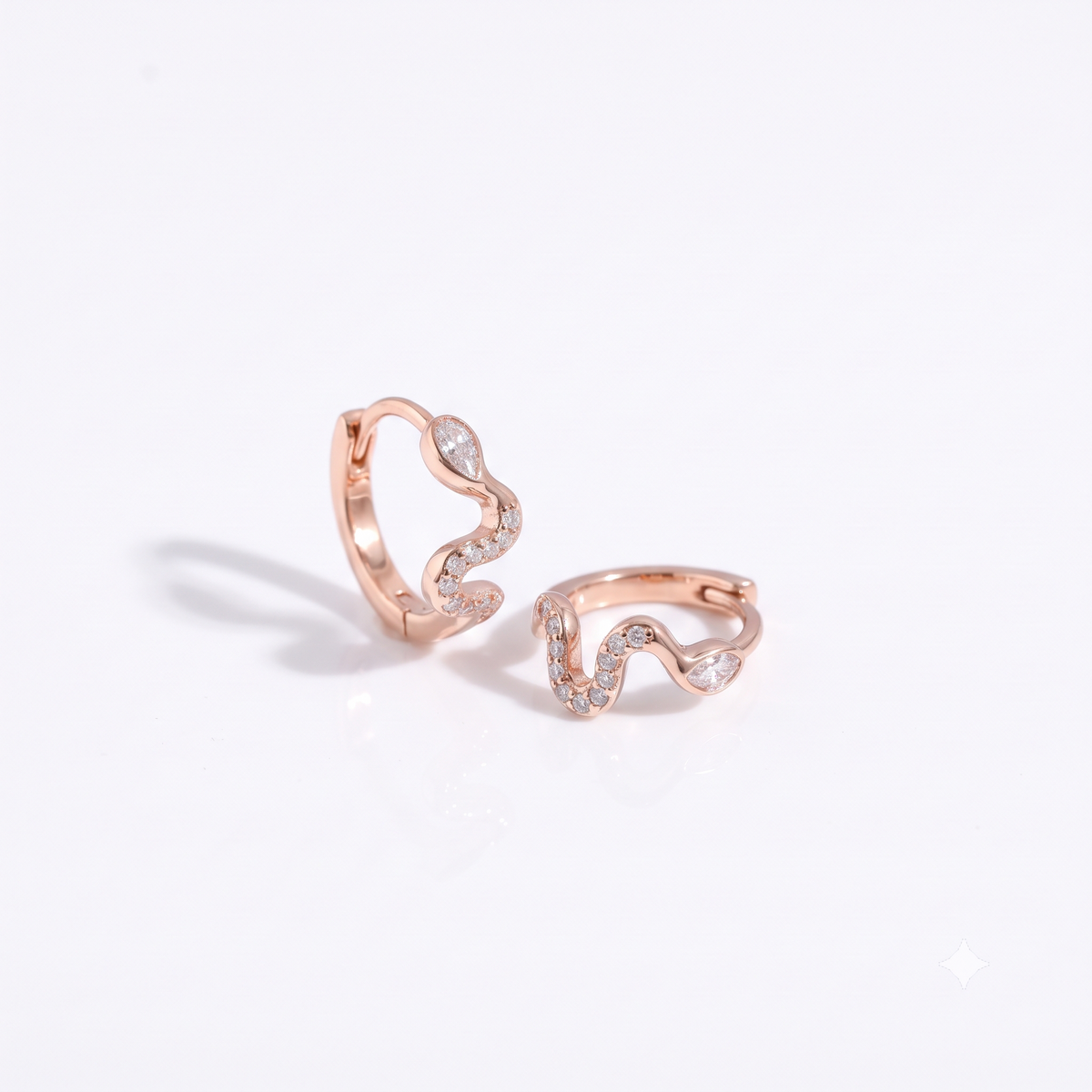0.50 Ct Lab Grown Diamond Wave Huggie Hoop Earrings | 14K Gold | Oval & Round Cut