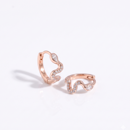 0.50 Ct Lab Grown Diamond Wave Huggie Hoop Earrings | 14K Gold | Oval & Round Cut