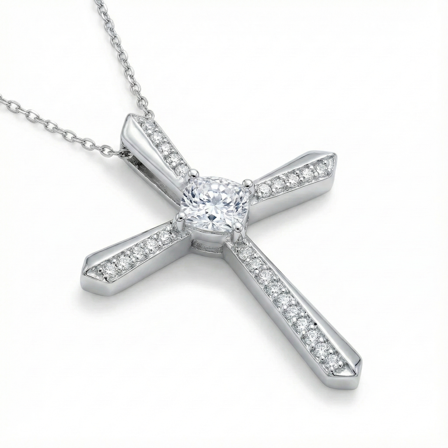 1.50Ct Cushion Lab-Grown Cross Necklace