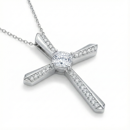 1.50Ct Cushion Lab-Grown Cross Necklace
