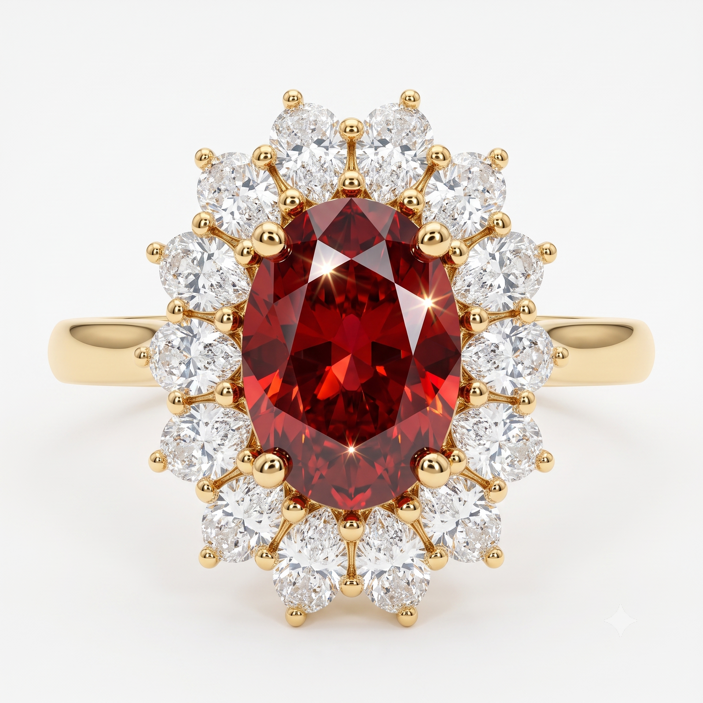4.400CT Red Oval Cut Diamond Floral Halo Engagement Ring