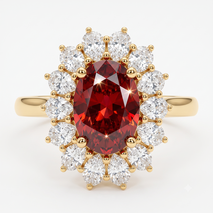 4.400CT Red Oval Cut Diamond Floral Halo Engagement Ring