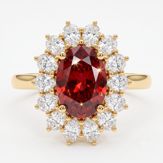 4.400CT Red Oval Cut Diamond Floral Halo Engagement Ring