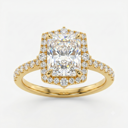 1.600 CT Radiant Cut Lab Grown Diamond Halo Engagement Ring