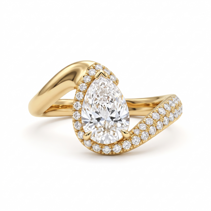 1.00 Ct Pear Cut Lab-Grown Diamond Engagement Ring in Gold | Diamond Halo Ring – Amavida Jewels