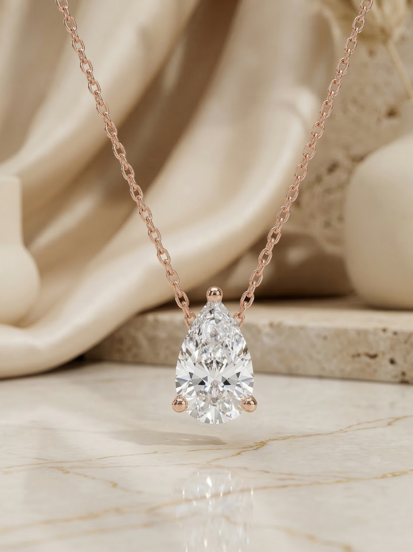 1 Carat Pear Lab Grown Diamond Pendant Necklace
