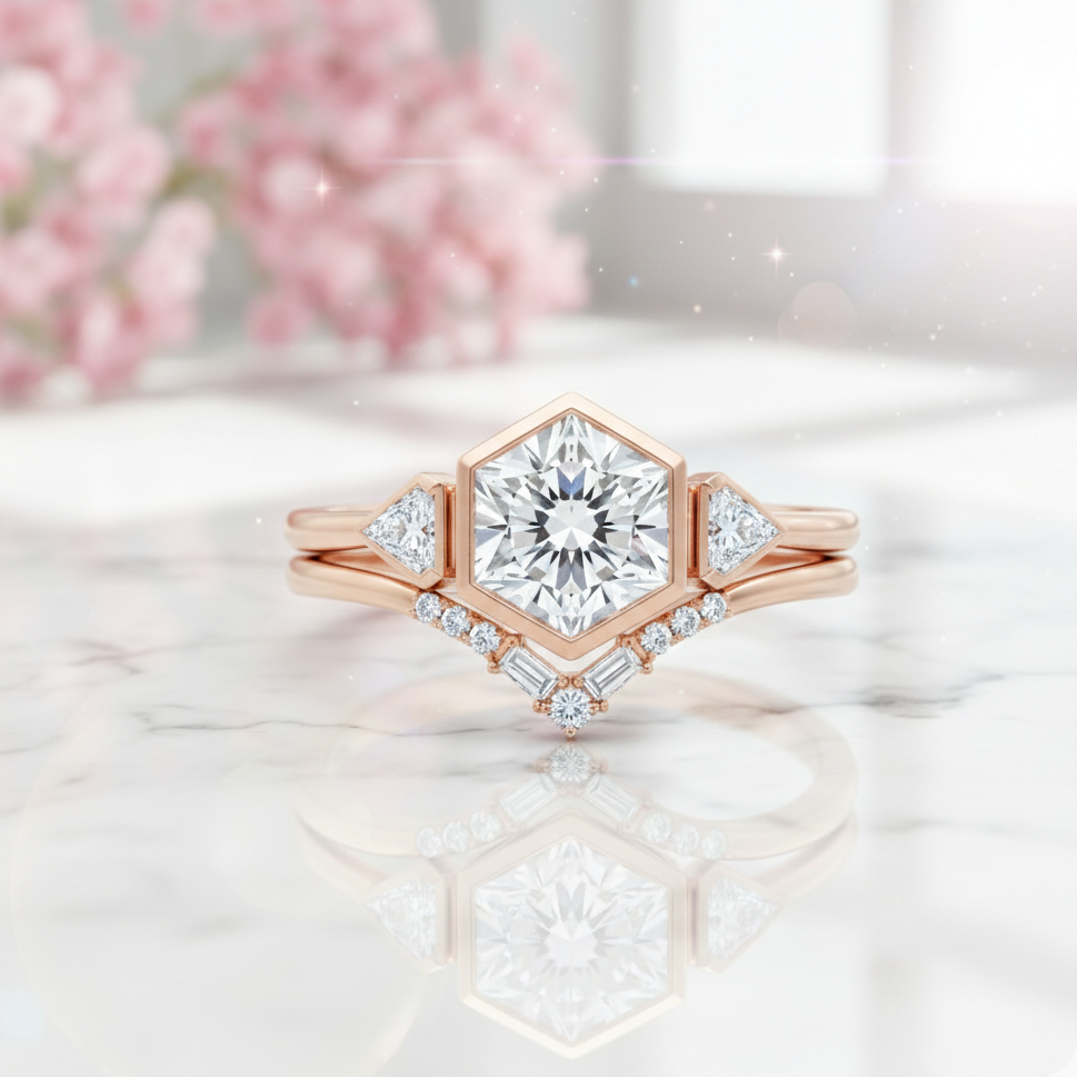 1.60 Ct Hexagon Lab Grown Diamond Bezel Engagement Ring