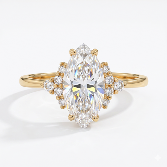 1.100 Ct Marquise Lab Diamond Ring – Vintage Art Deco Design