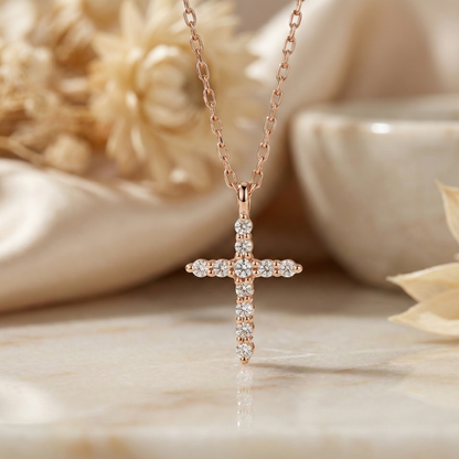 0.150 Ct Dainty Cross Pendant Necklace