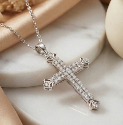 0.600Ct Lab-Grown Cross Necklace 14K Solid Gold Pendant