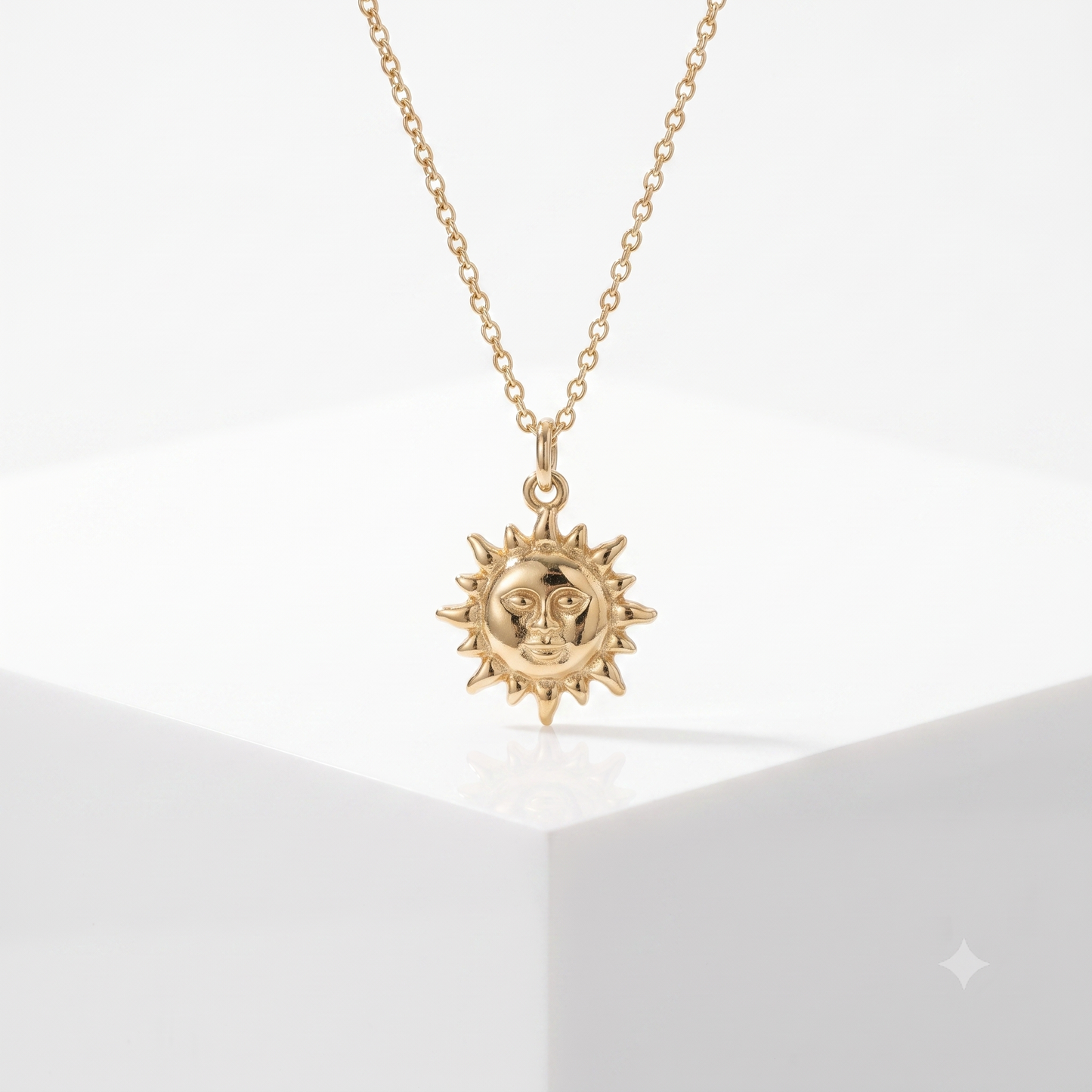 14k Gold Celestial Sun Face Pendant Necklace