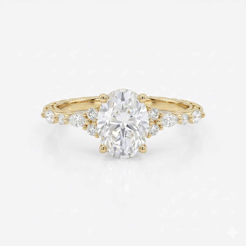 1.25 ct Oval Lab Grown Diamond Engagement Ring • Rose Gold Cluster Bridal Ring