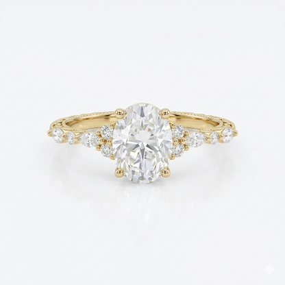1.25 ct Oval Lab Grown Diamond Engagement Ring • Rose Gold Cluster Bridal Ring