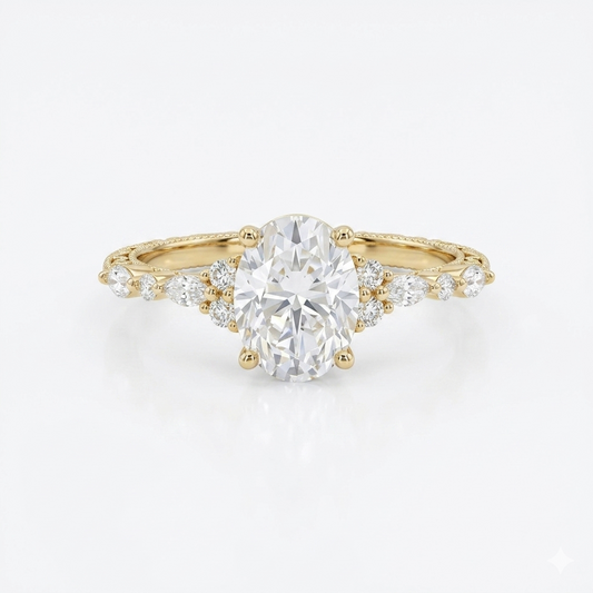 1.25 ct Oval Lab Grown Diamond Engagement Ring • Rose Gold Cluster Bridal Ring