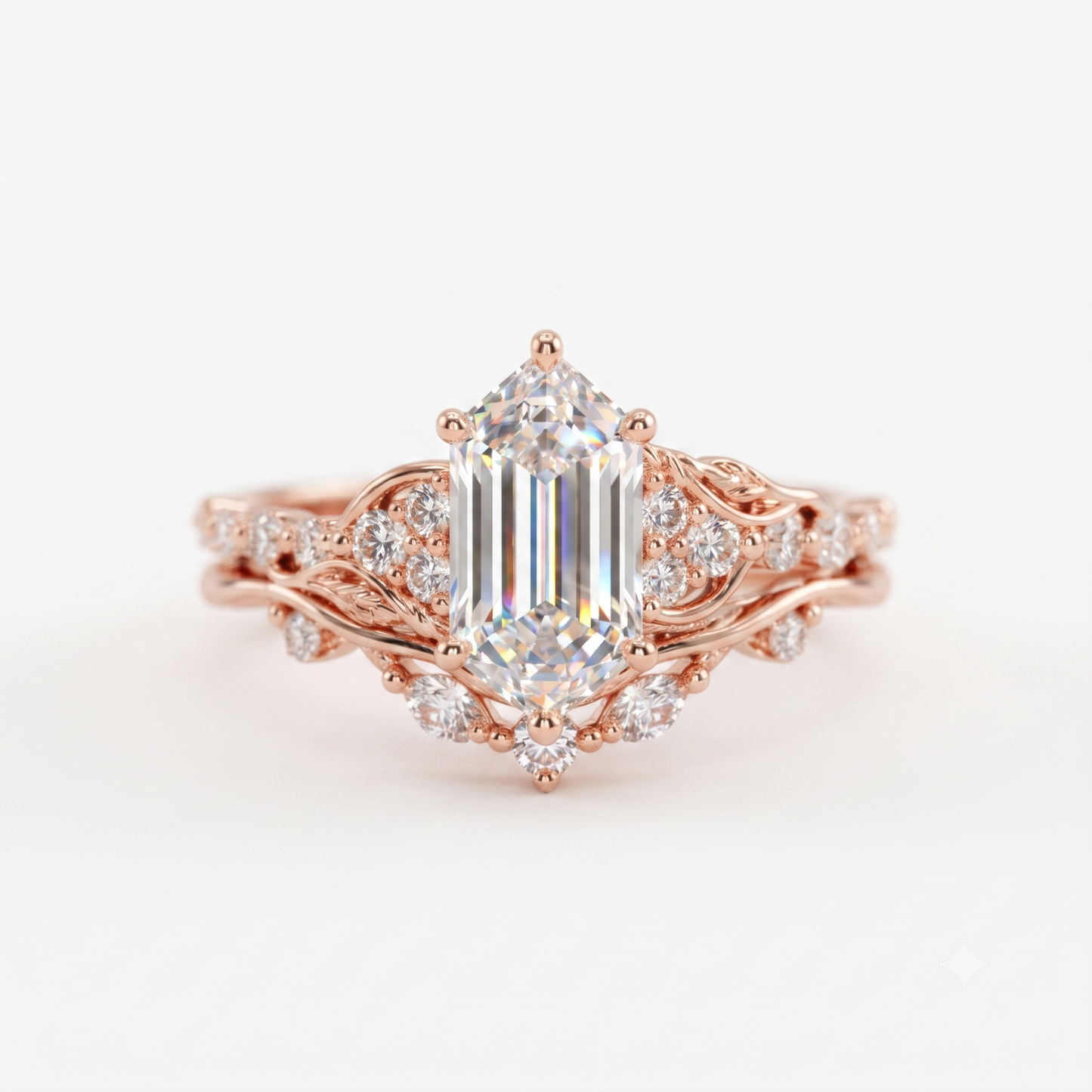 1.61 Ct Hexagon Lab Grown Diamond Engagement Ring Set