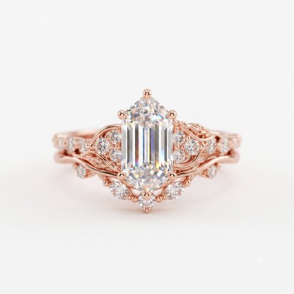 1.61 Ct Hexagon Lab Grown Diamond Engagement Ring Set