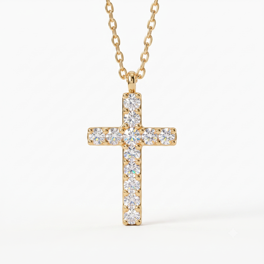 0.150 Ct Lab-Grown Cross Necklace – 14K Rose Gold Pendant