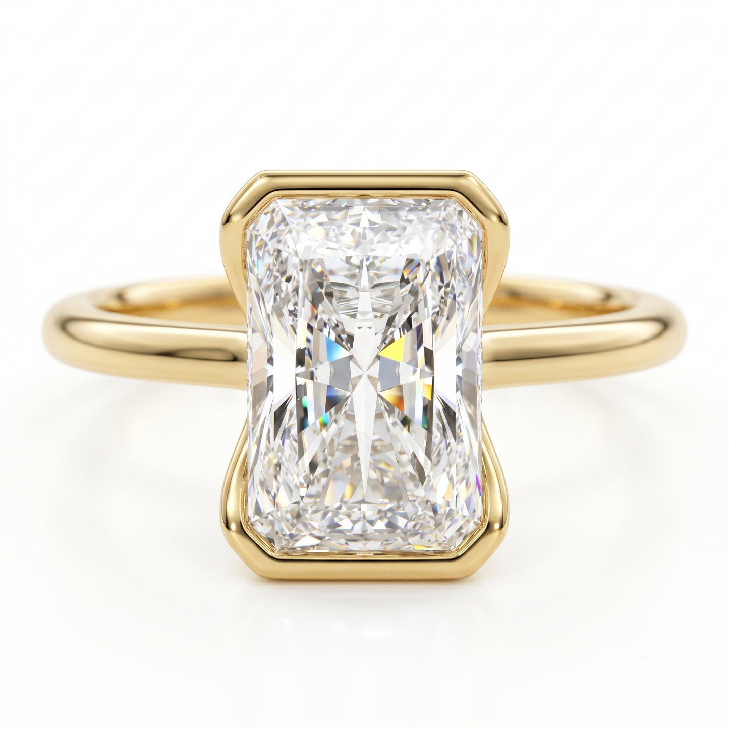 1.00Ctw Radiant Cut Lab-Grown Bezel Set Engagement Ring 14K White Gold